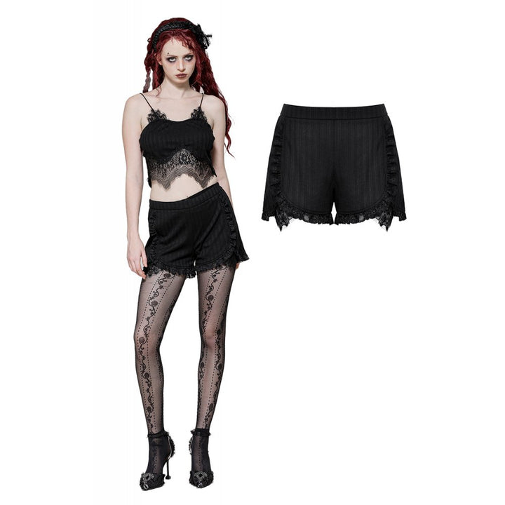 Schwarze Shorts „Velvet Noir“ mit feinem Rippmuster, seitlicher Spitzenverzierung und taillierter Passform – sinnlich-elegantes Lingerie-Statement von mySecretKey