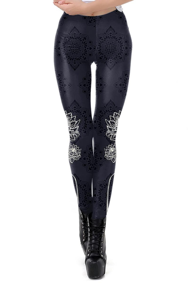 Ocultica Mandala Leggings – Dunkelgrau mit mystischem Mandala-Print.