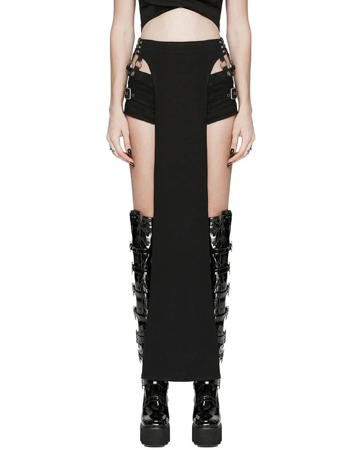 Schwarzer Overskirt mit seitlichem Schlitz und Nieten