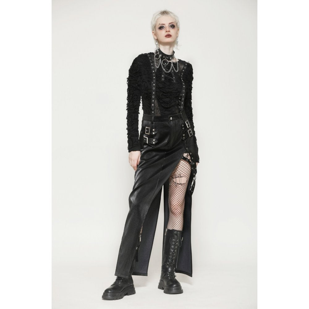 Langer Bodycon-Rock in Lederoptik mit hohem Schlitz – verführerisches Club-Outfit und elegantes Partyoutfit mit Gothic Note.