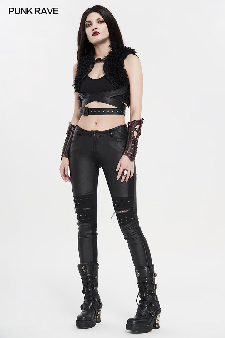 Punk Rave Blood Rain Damen Kunstleder-Röhrenhose mit Killernieten