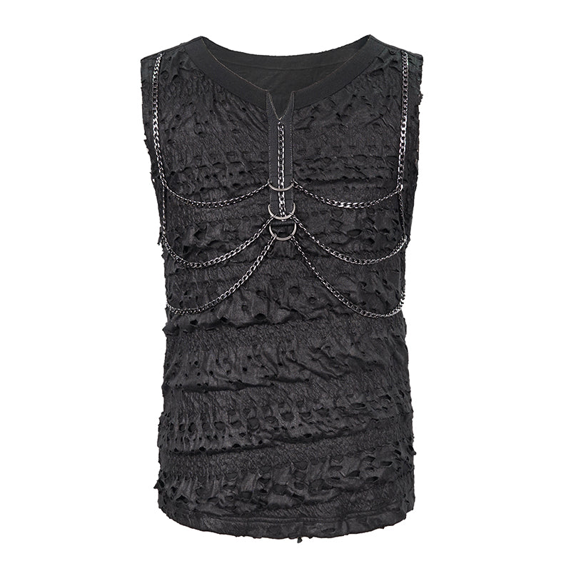 Devil Fashion Indestructible Tank Top - Ribcage Gothic Vest with Rib Cage Chains