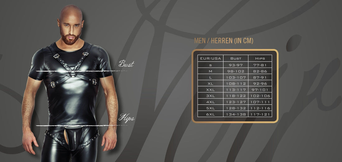Noir Handmade H029 Herren Wetlook-Shirt mit transparentem Tüll-Einsatz