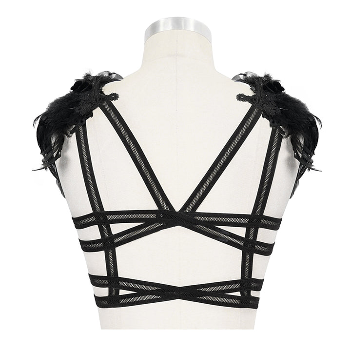Eva Lady – Gothic Guipure Spitzen-Top mit abnehmbaren Federn