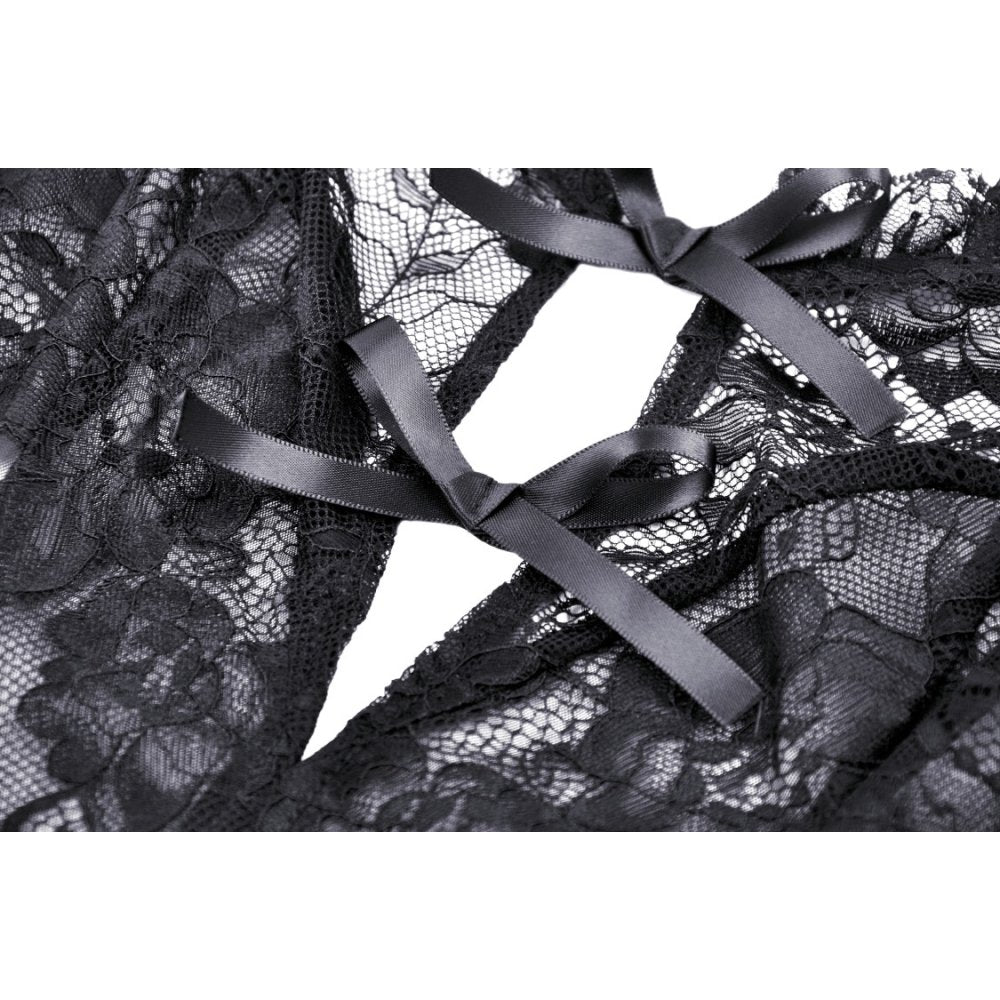 Gothic Sexy Maxi Dress – Transparentes Mesh mit Herz-Detail & Spitzenlagen