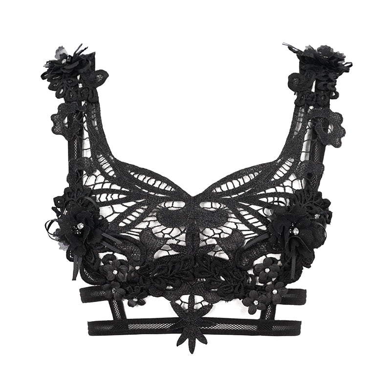 Eva Lady – Gothic Guipure Spitzen-Top mit abnehmbaren Federn