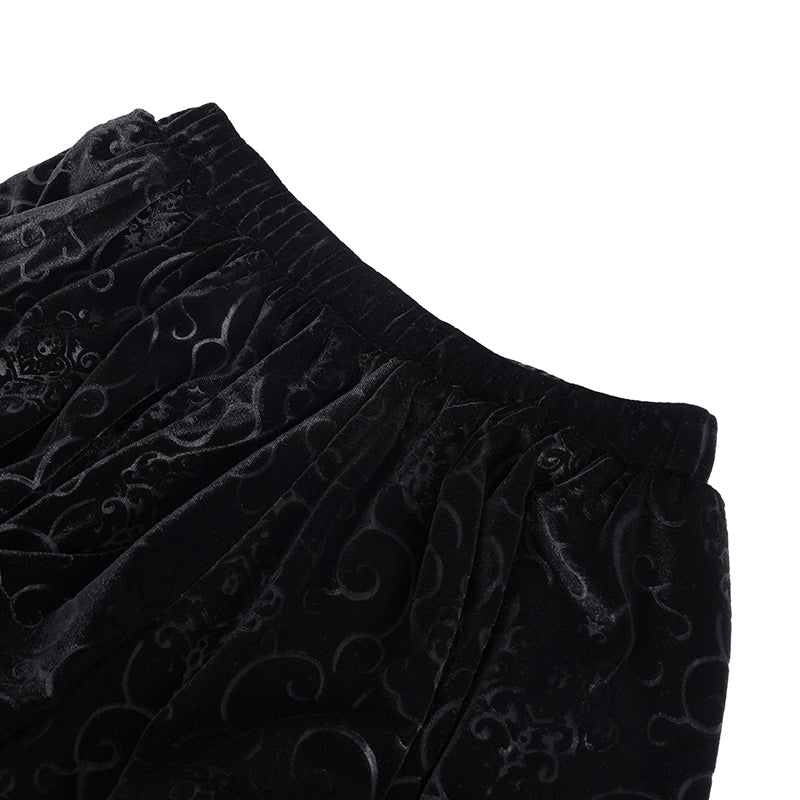Devil Fashion – Velvet Cloud Shorts | Schwarze Samt-Puff-Shorts mit Spitze im Gothic Stil