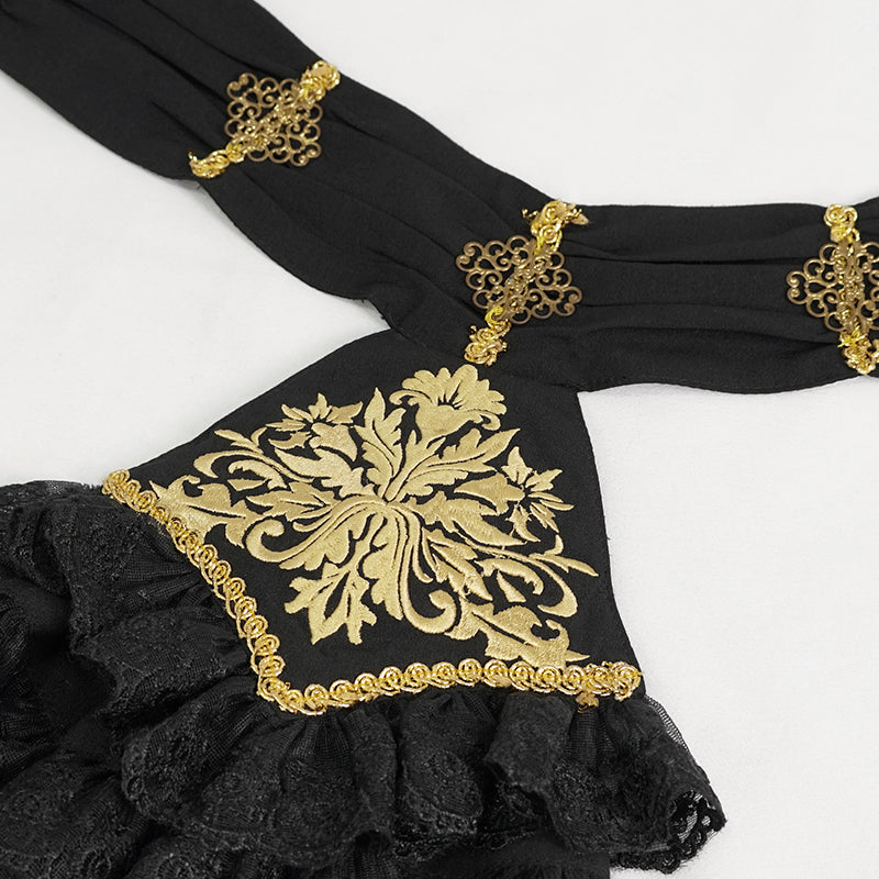 Devil Fashion – Camicia da poeta vittoriano “Imperial Nocturna” in nero con jabot in chiffon 