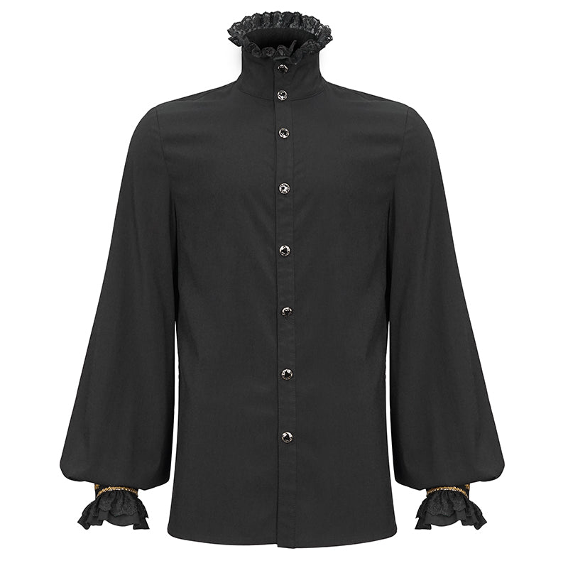Devil Fashion – Camicia da poeta vittoriano “Imperial Nocturna” in nero con jabot in chiffon 