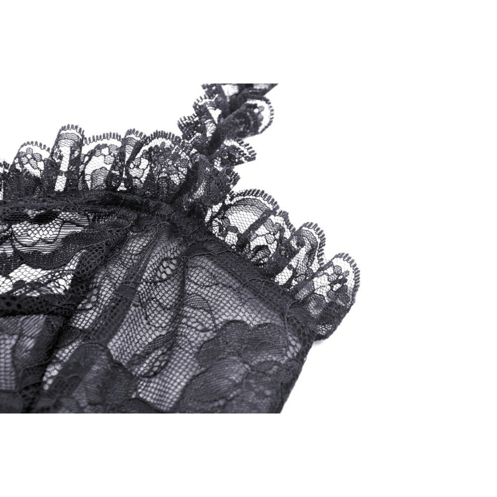 Gothic Sexy Maxi Dress aus transparentem Mesh mit Herz-Detail und Lagen aus Spitze – sinnliches Party- und Cluboutfit mit romantisch-düsterer Gothic-Note.