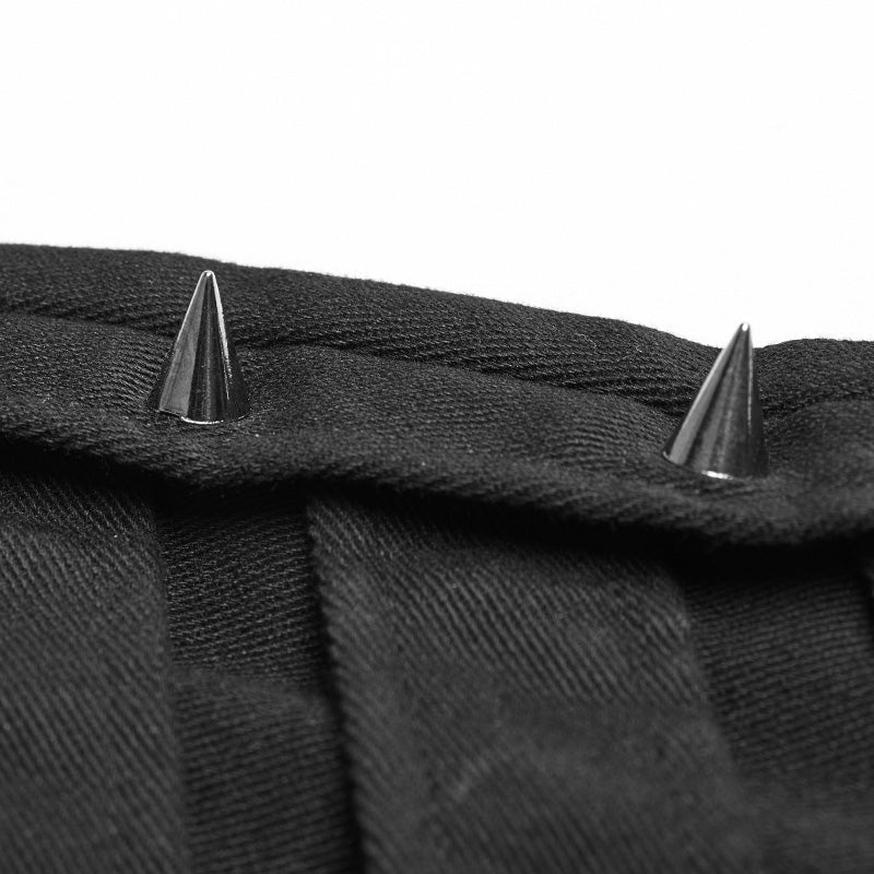 Punk Rave – WK-357 Fetish-inspirierte Industrial Herrenhose mit Harness-Riemen, Nieten & Metal-Spikes in Schwarz