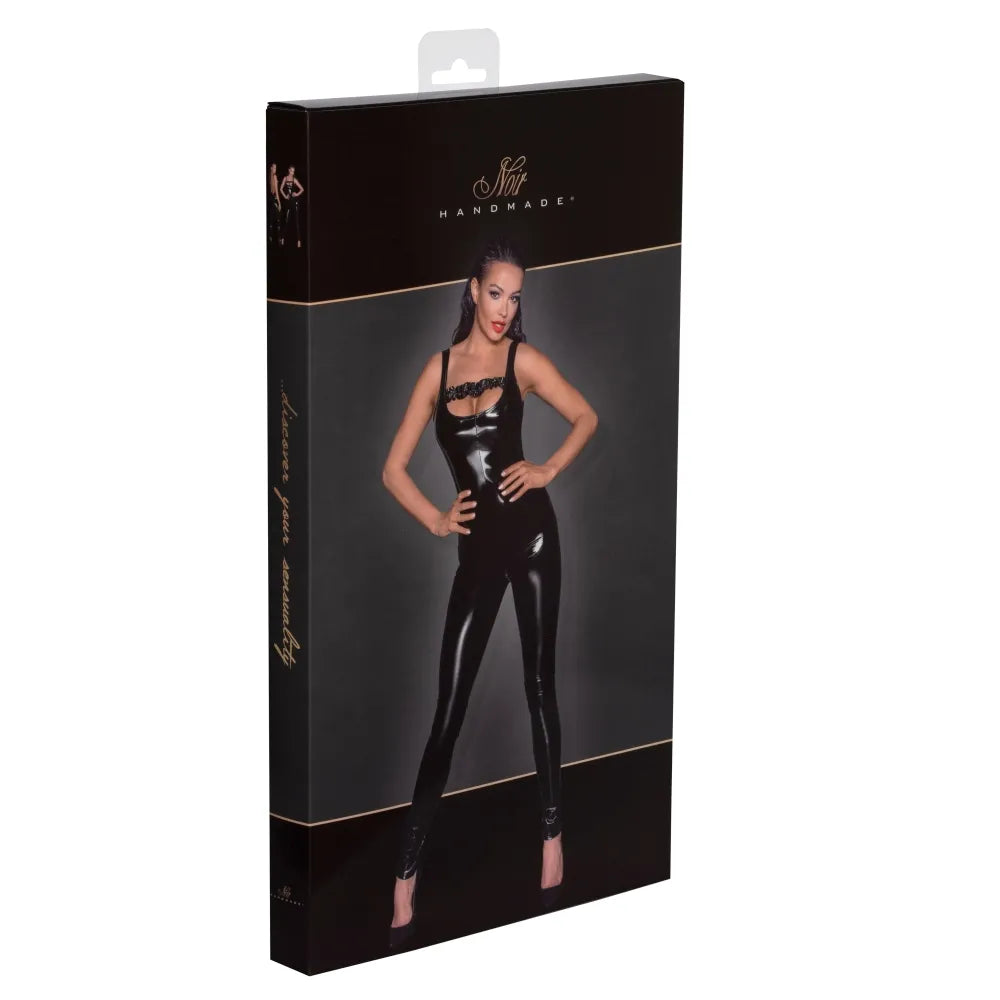 Seductive PVC catsuit with ruffle details