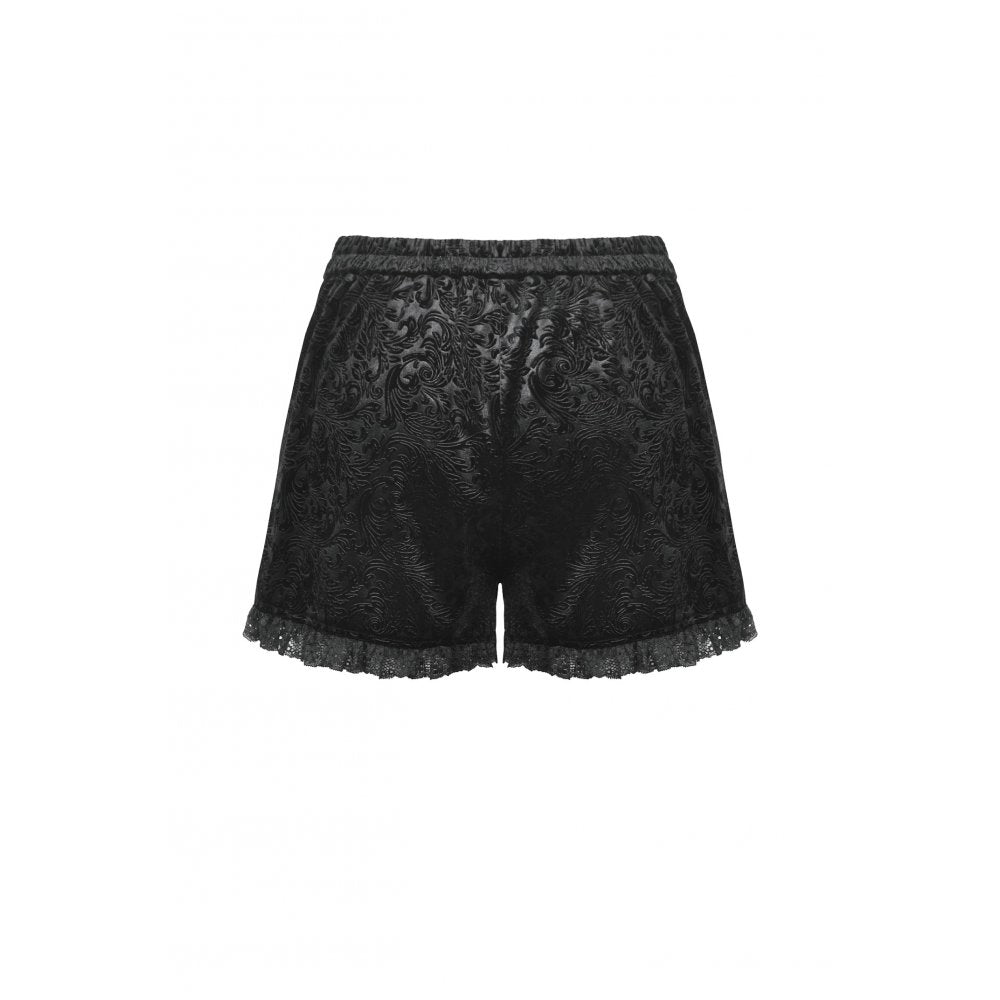 Velvet Throne – Samtige High-Waist Shorts mit Knöpfen & Spitze