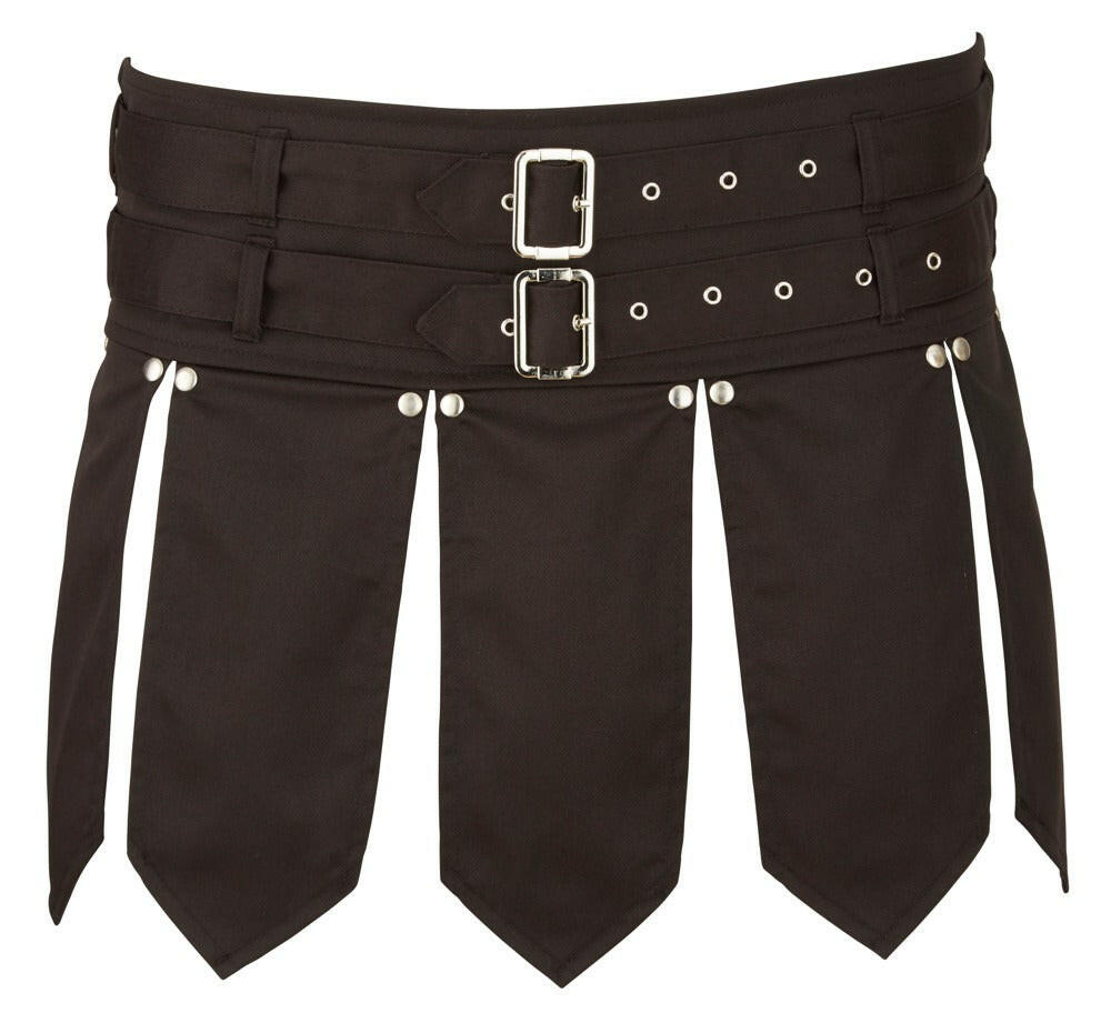 Black gladiator-style skirt with two belts