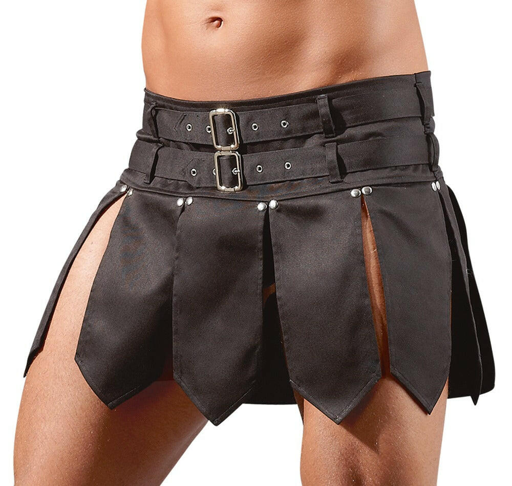 Black gladiator-style skirt with two belts
