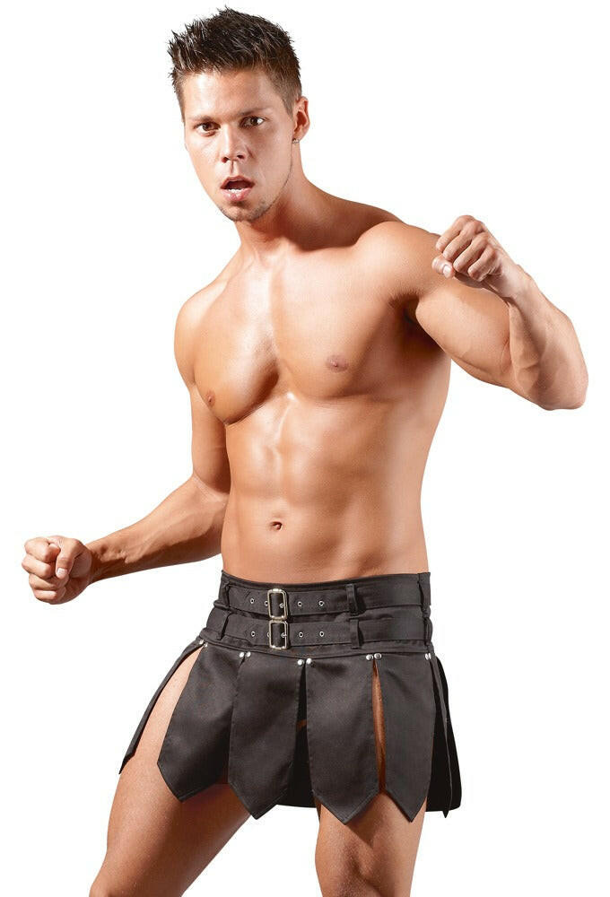 Black gladiator-style skirt with two belts