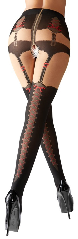 Ouvert-Straps-Strumpfhose im Trachten-Look – Mit raffinierter Schnür-Optik