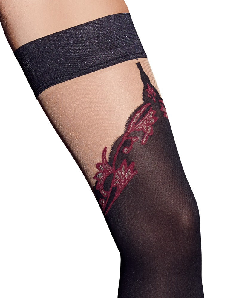 Refined hold-up stockings in over-the-knee look with back seam