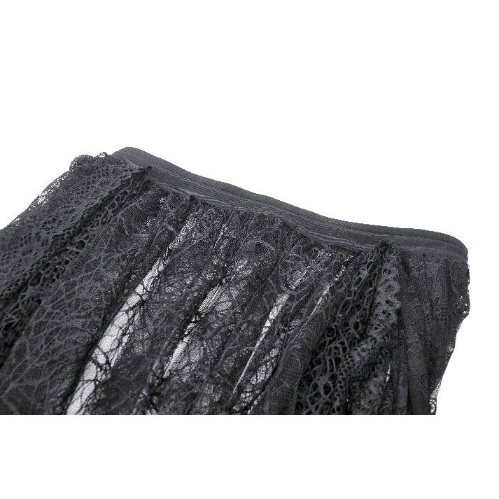 Langer Reifrock mit gerafftem Tüll und Spinnenweben-Optik – dramatisches Partyoutfit mit Gothic-Note, perfekt für Clubnächte, Halloween und extravagante Auftritte.