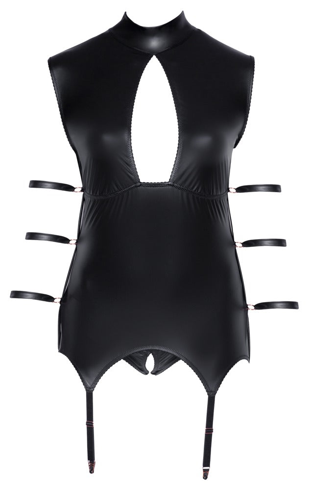 Bondage garter belt with open panties &amp; arm cuffs – provocative, playful