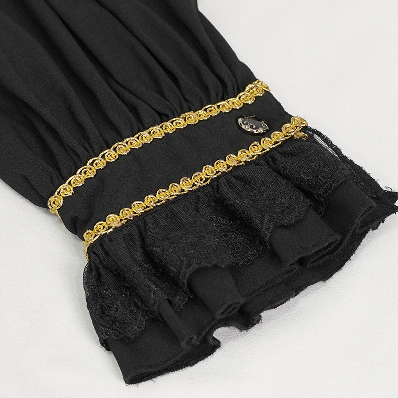 Devil Fashion – Camicia da poeta vittoriano “Imperial Nocturna” in nero con jabot in chiffon 