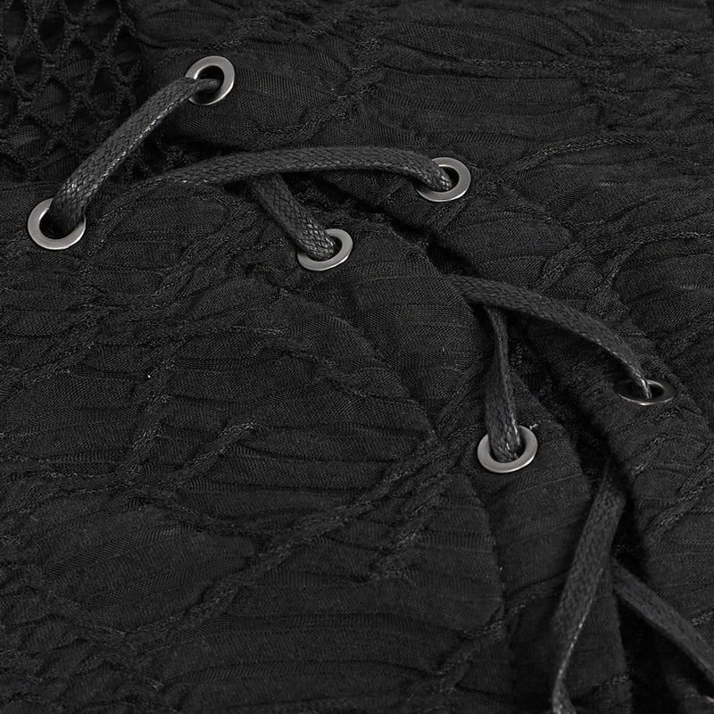 Hexa Restraint Crop – Gothic Cut-Out Longsleeve mit Schnürung, Netz & Pentagramm