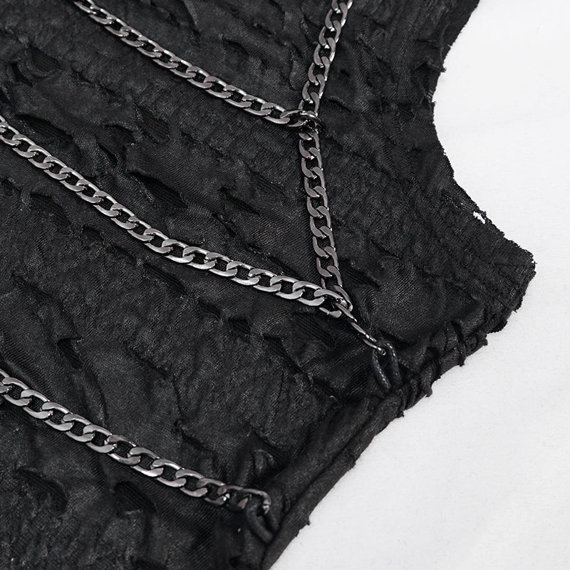 Devil Fashion Indestructible Tank Top - Ribcage Gothic Vest with Rib Cage Chains