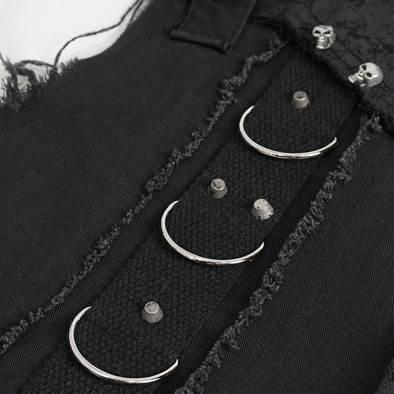 Devil Fashion "Dead" Herren Weste – Distressed Punk Denim mit D-Ringen & Skull-Nieten