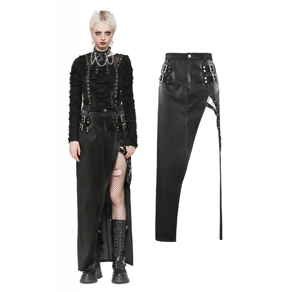Langer Bodycon-Rock in Lederoptik mit hohem Schlitz – verführerisches Club-Outfit und elegantes Partyoutfit mit Gothic Note.