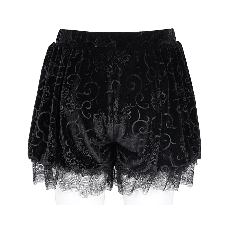 Devil Fashion – Velvet Cloud Shorts | Schwarze Samt-Puff-Shorts mit Spitze im Gothic Stil