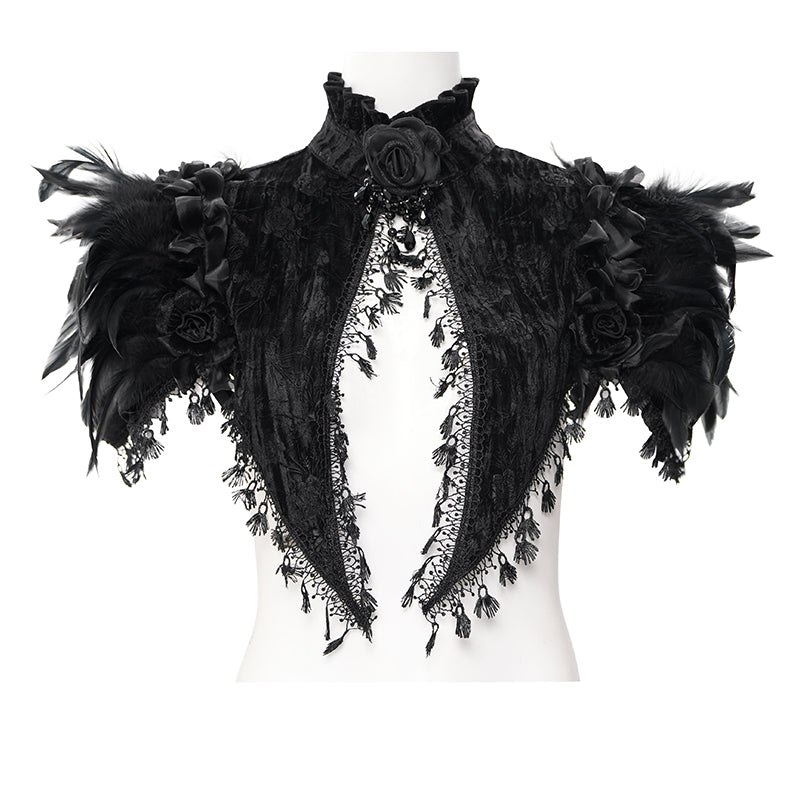 Eva Lady – Viktorianischer Gothic Samt-Bolero mit Federn & Rosen