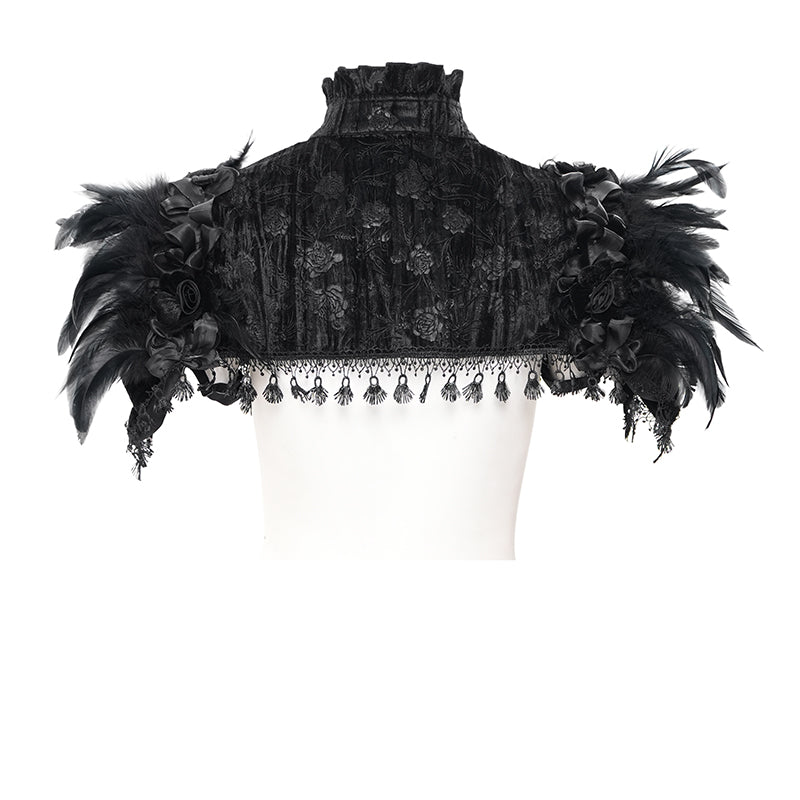 Eva Lady – Viktorianischer Gothic Samt-Bolero mit Federn & Rosen
