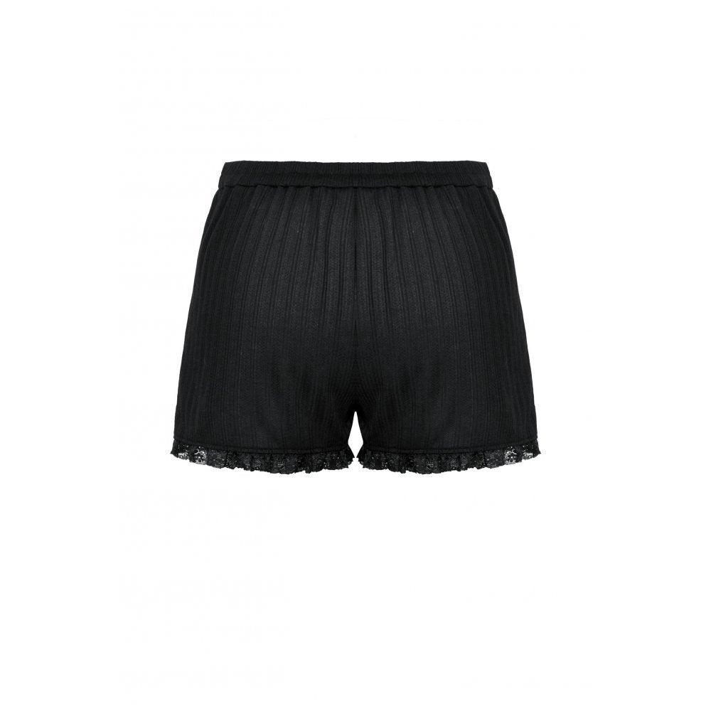 Schwarze Shorts „Velvet Noir“ mit feinem Rippmuster, seitlicher Spitzenverzierung und taillierter Passform – sinnlich-elegantes Lingerie-Statement von mySecretKey
