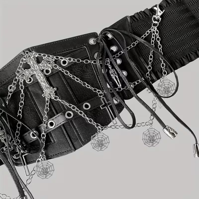 Gothic Taillengürtel – Ketten & Kreuz Design Schwarz