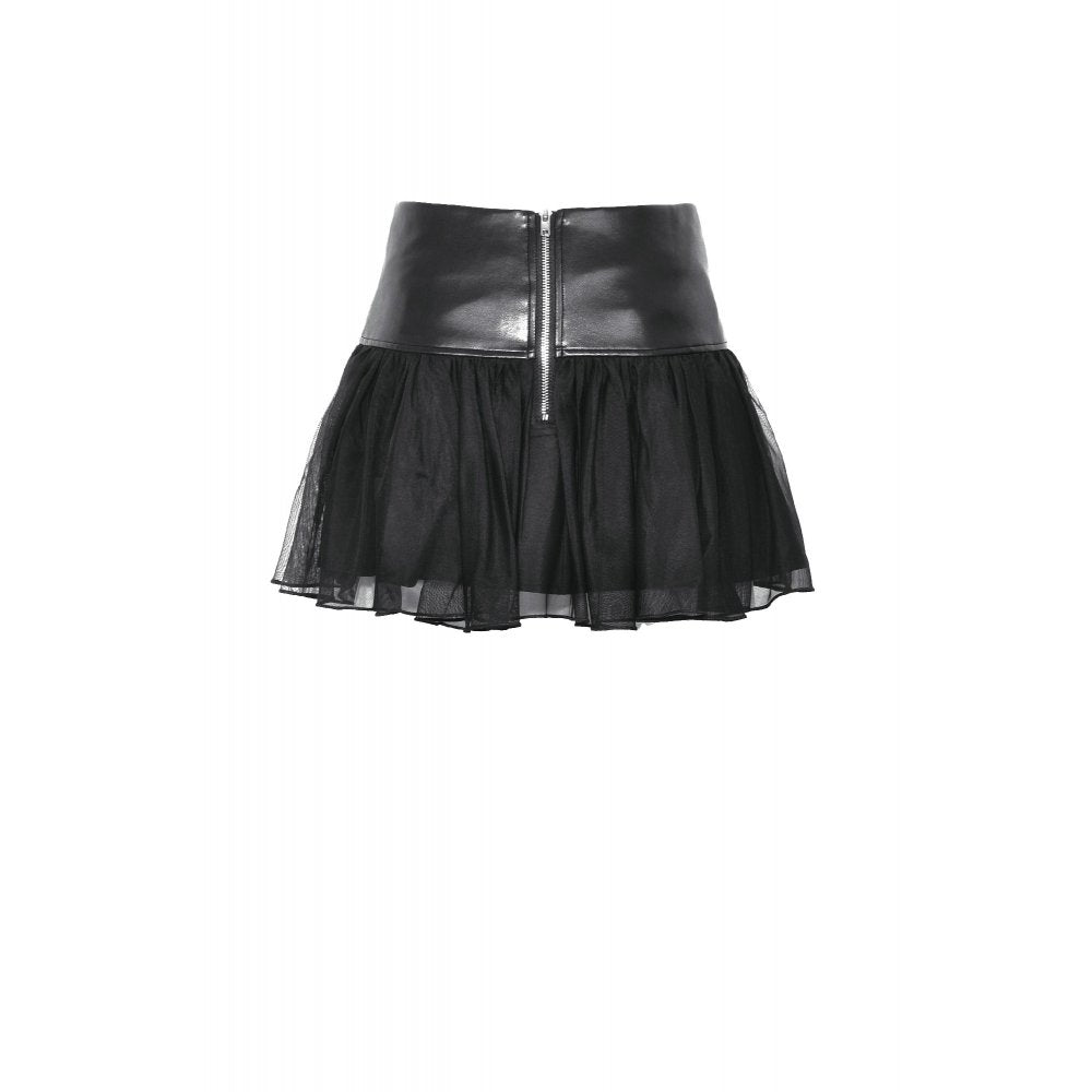 Black Celebration – Minirock mit Mesh Volant & Lederstraps