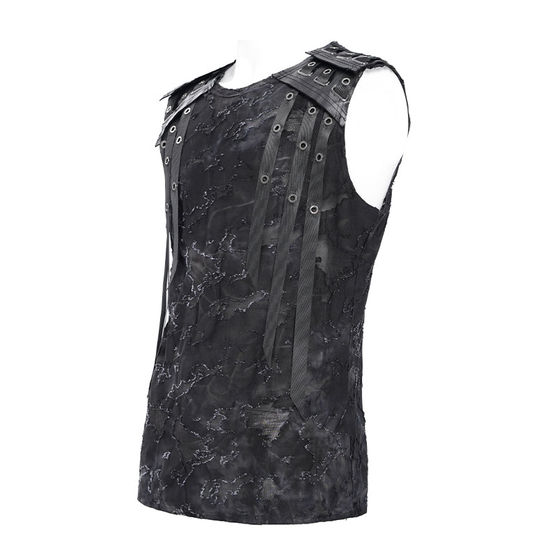 Devil Fashion Dystopia Punk Top - Sleeveless Tank Top with Shoulder Armor & Straps