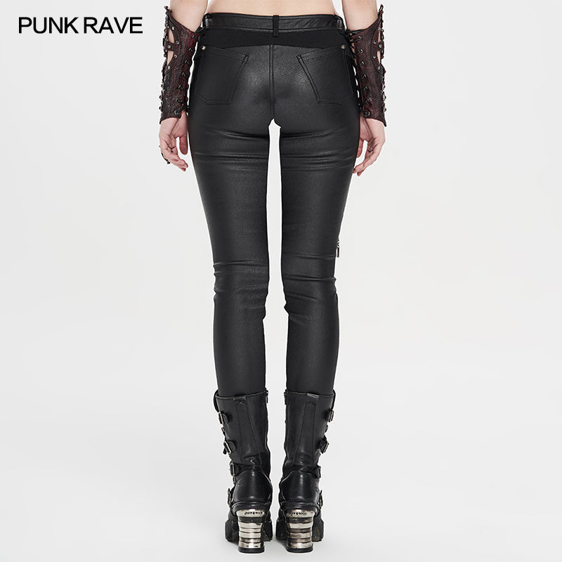 Punk Rave Blood Rain Damen Kunstleder-Röhrenhose mit Killernieten