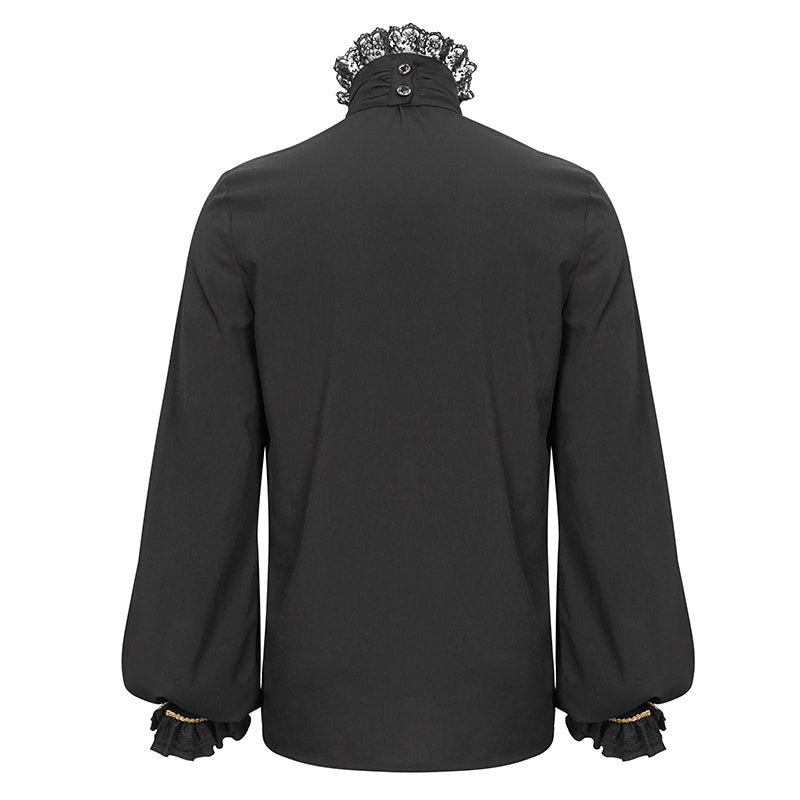 Devil Fashion – Camicia da poeta vittoriano “Imperial Nocturna” in nero con jabot in chiffon 