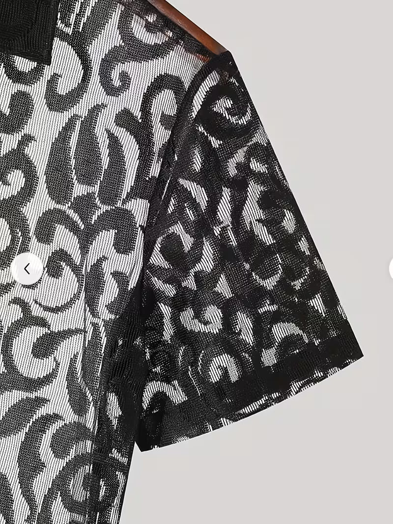 INCERUN Kurzarm-Hemd aus transparenter Spitze – Elegantes Sommer-Shirt in Schwarz
