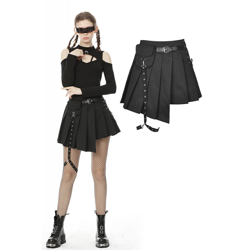 Kurzer Rock mit integriertem Beinharness, abnehmbarer Tasche und Taillengürtel – edgy Club-Outfit und auffälliges Partyoutfit für selbstbewusste Looks. - mySecretkey