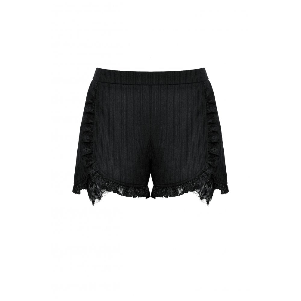 Schwarze Shorts „Velvet Noir“ mit feinem Rippmuster, seitlicher Spitzenverzierung und taillierter Passform – sinnlich-elegantes Lingerie-Statement von mySecretKey