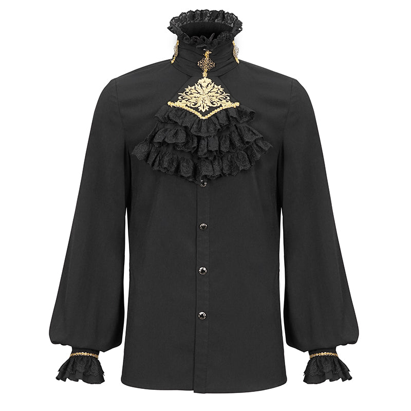 Devil Fashion – Camicia da poeta vittoriano “Imperial Nocturna” in nero con jabot in chiffon 