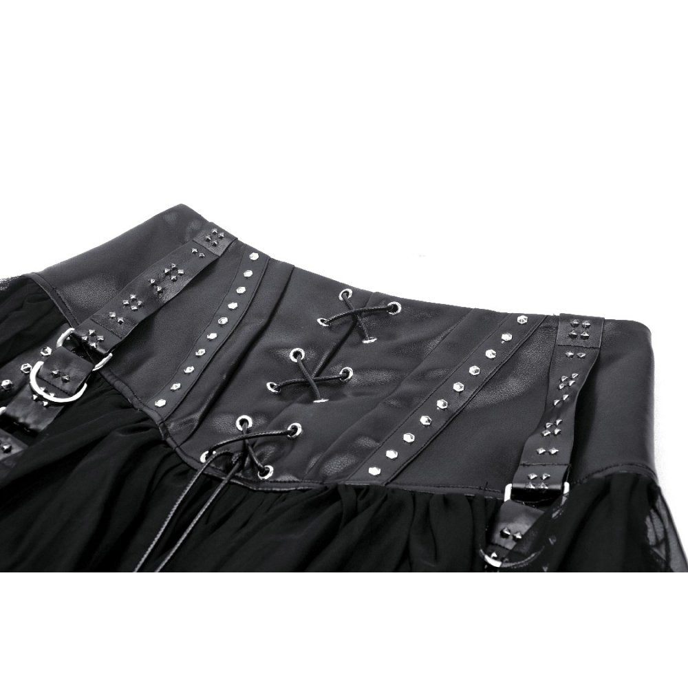 Black Celebration – Minirock mit Mesh Volant & Lederstraps