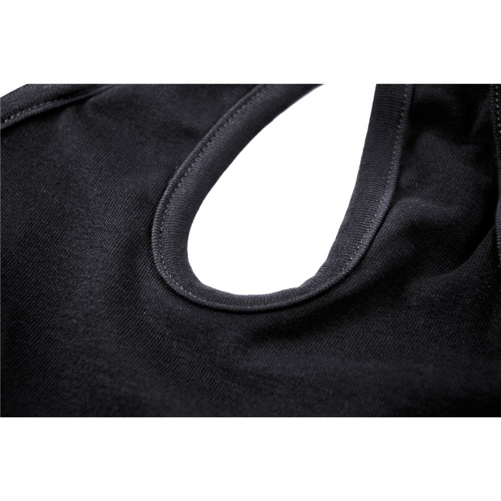 Schwarzes Crop Top „Waiting for the Night“ mit Netz-Einsätzen,  Schnalle und Bändern – verführerischer, rebellischer Look für Club und Alltag | mySecretKey