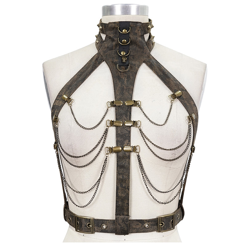 Steampunk Harness mit hohem Kragen, D-Ringen und Nieten