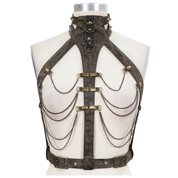 Steampunk Harness mit hohem Kragen, D-Ringen und Nieten