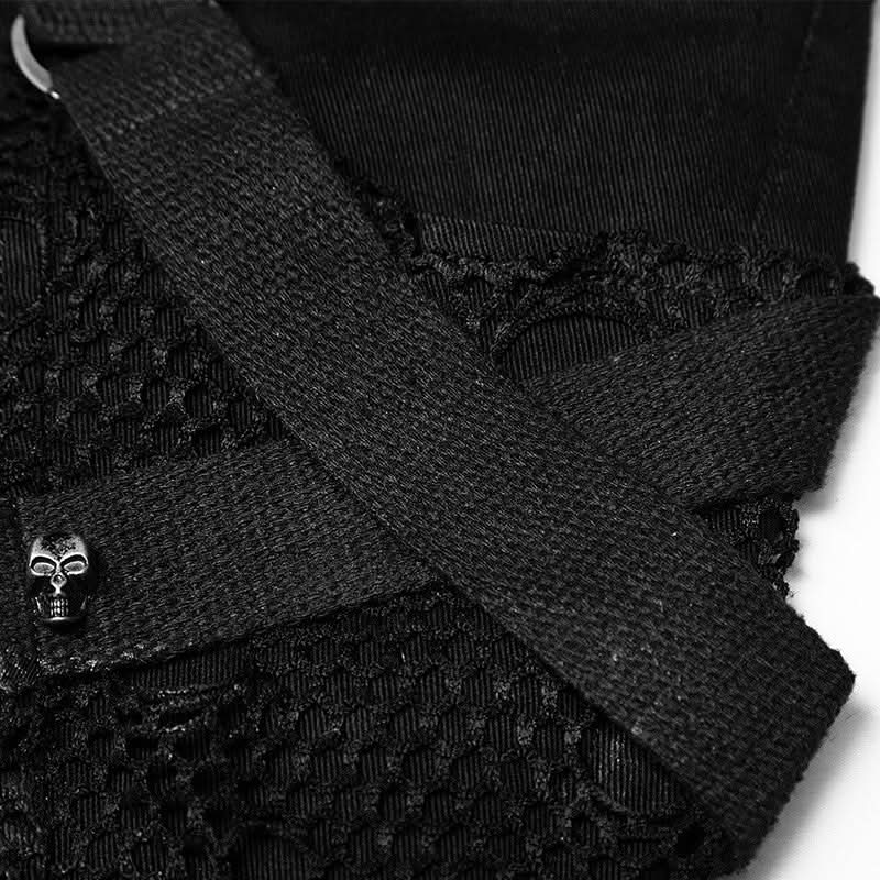 Schwarze Gothic Jeans im Punk Style mit Totenkopf-Details und nahtlosen Teilungsnähten