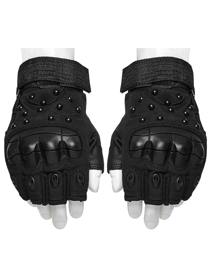 Fingerlose Handschuhe mit Kunststoff-Polstern und Kugelnieten