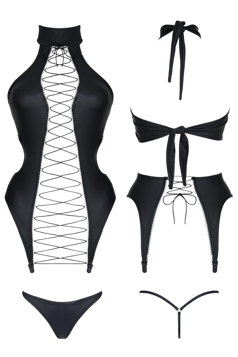 schwarze Corsage DDHekate001 + Strümpfe - XXL