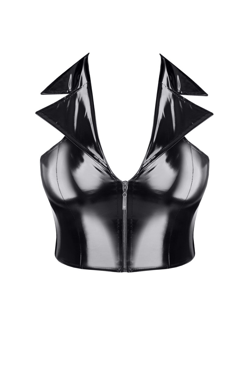 schwarzes Lack Damen-Top TDMelania001 - 2XL-0